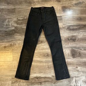 High waist black coated ankle straight jeans faux leather look